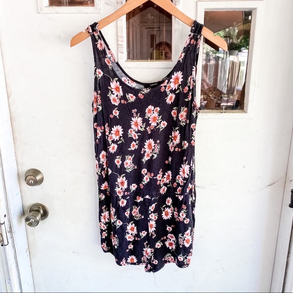 Forever 21 Black and Pink Floral Sleeveless Romper